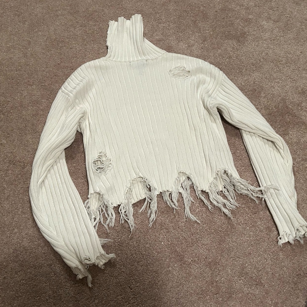 Forever 21 off white distressed turtle neck sweater